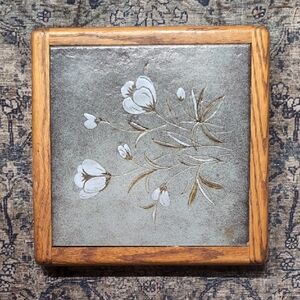 Floral Tile with Wooden Frame